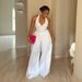 Elegant Halter Neck V-Back Wide-Leg Jumpsuit – Slim Fit, Pure Color & Breathable For Work & Evening (White/Black, S-3XL)_ecoleips.com