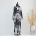 Modest Abaya Dress Floral Print Cardigan & Scarf Set – Modest Fashion Cover-Up For Women (Blue/Coffee/Gray)_ecoleips.com