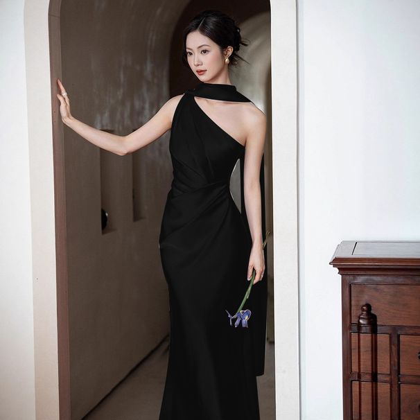 Red One Shoulder Engagement Dress New Chinese Style Bridal Morning Robe Luxury Unique Wedding Toast Women's Party Wear_ecoleips.com