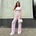 2025 Summer New Simple Comfortable Slim Fit Chest-Enhancing Pullover T-Shirt Top Elastic Waist Long Pants Two-Piece Set_ecoleips.com