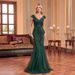 Green Sequined Mermaid Evening Dress Long Slim Fit For Bridesmaids Banquets New Style_ecoleips.com