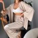 Breathable Cotton Linen Lounge Set - Long Sleeve Button-Up Top With Wide-Leg Pants, Relaxed Two-Piece Outfit For Women_ecoleips.com