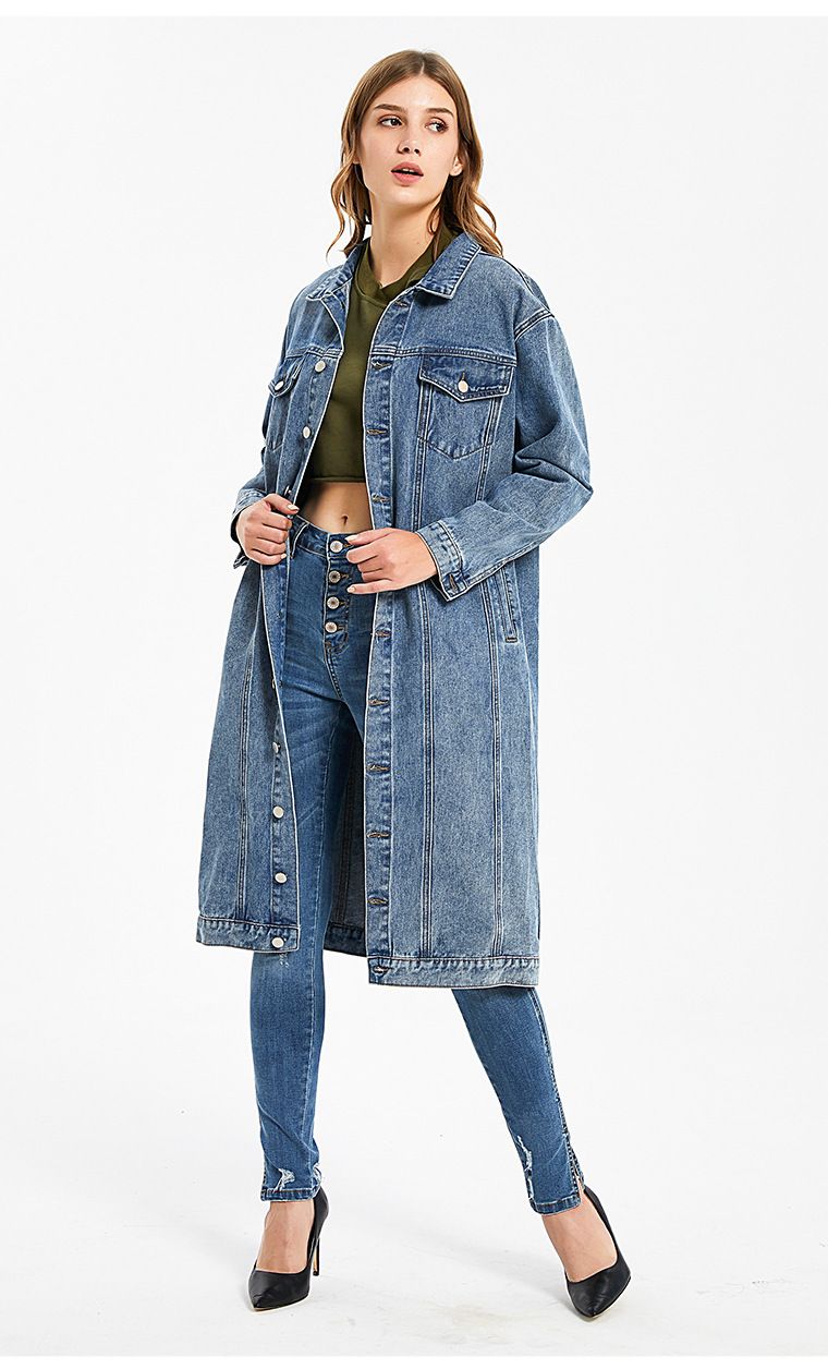 Women's Clothing Long Denim Jacket For Women New Style Washed Retro Slim Fashion Denim Top_ecoleips.com