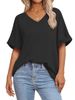 Women's Summer Casual V Neck T-Shirt Loose Short Sleeve Top European American Style_ecoleips.com