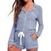 Women's Casual Home Wear Shorts Set Button Down Long Sleeved Comfortable With Pockets Drawstring Detail Autumn Wear_ecoleips.com
