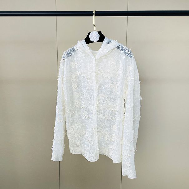 Breathable Lace Bralette & Hooded Cover-Up Set, Unisex Lightweight Mesh Layering Piece For Spring Summer Sun Protection_ecoleips.com