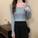 girl Square Slim Fit Long Sleeve Base Shirt 2025 Autumn New Korean Style Low Neck Inner Sweater Women Knitted Student Top_ecoleips.com