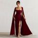 Women’s Clothing New Dress Square Collar Mopping Long Sleeves High Slit Solid Color Sexy Dress_ecoleips.com