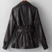 Women's Slim-Fit PU Leather Trench Coat With Belt, Notched Lapel, Double-Breasted Design – Casual & Elegant Outerwear For Spring/Autumn_ecoleips.com