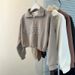 Women's Autumn Thin Loose Slimming Short Waist-Cinching Sweatshirt With Half-Zip Polo Collar And Printed Design For_ecoleips.com