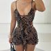 Sensual Leopard Print Mesh Sheer Hollow Out Tie Front Bodysuit Jumpsuit For Women Versatile Leopard Print_ecoleips.com