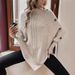 European And American Autumn Winter New Cable Knit Women's Cross-Border Fashion High Neck Button Decoration Long_ecoleips.com