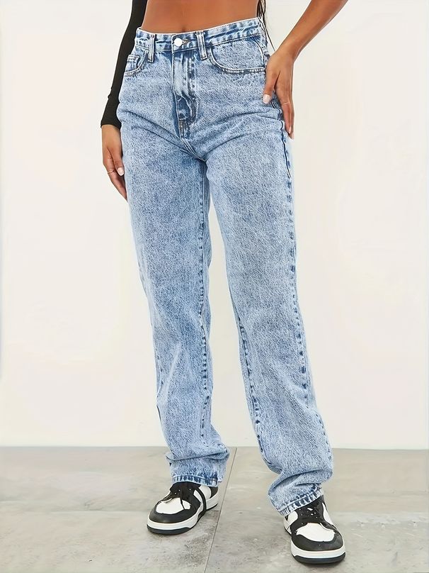 Women's Clothing Light Blue High Waist Loose Comfortable Slim Fit Fashion Straight Casual Denim Trousers_ecoleips.com