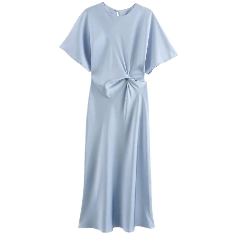 Fall 2024 New Women's Silk Satin Round Ne Ort Sve Dr Ele Faionable Single Piece Precision Cut Ort Sve Dr_ecoleips.com