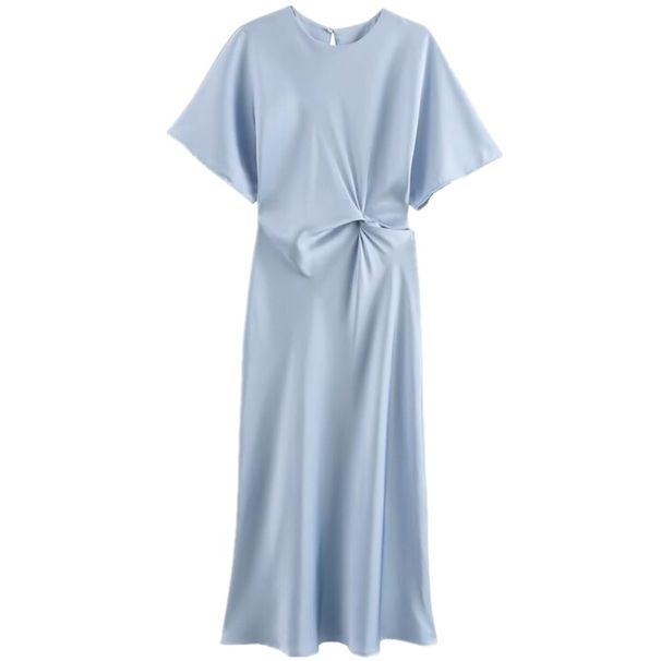 Fall 2024 New Women's Silk Satin Round Ne Ort Sve Dr Ele Faionable Single Piece Precision Cut Ort Sve Dr_ecoleips.com