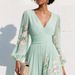 Women's Floral Print Dress V Neck Long Sleeve Pleated Women's Clothing_ecoleips.com