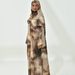 Modest Abaya Dress Floral Print Cardigan & Scarf Set – Modest Fashion Cover-Up For Women (Blue/Coffee/Gray)_ecoleips.com