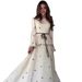 White Butterfly Embellished Belt Maxi Dress Elegant Slim Fit Long Sleeve European American Style Women's Clothing_ecoleips.com