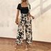 Women's Clothing Fashion Jumpsuit Printed Tie Waist Straight Leg In Stock_ecoleips.com