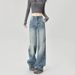 Vintage Washed Slim-fit Flared Jeans For Women, Straight Wide-leg Slimming Floor-length Pants, Extra-long_ecoleips.com
