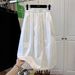 2512-Elastic Waist Button White Midi A-Line Skirt_ecoleips.com