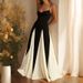 Spring Fashion Temperament Women's Sling Dress Contrast Color Loose Swing Holiday Waist_ecoleips.com
