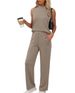 Women's Cotton Polyester Two-Piece Suit Summer Travel Casual Fashion Turtleneck Top Wide Leg Pants Mid Waist Full Length_ecoleips.com