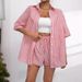 Women's Clothing Lapel Casual Striped Short Sleeved Pants Two Piece Set_ecoleips.com