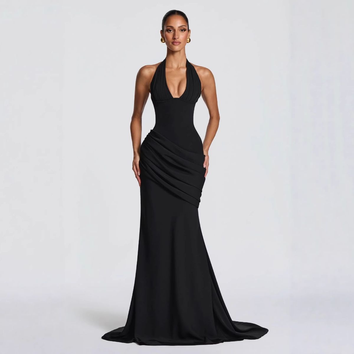 Fashionable Women's Backless Dress Halter Neck Waist Cinching Elegant Sexy European American Style Cross Border Wholesale Clothing_ecoleips.com
