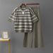 Women's Striped Polo Collar Knitted Suit Two Piece Set European American Style Casual Loose Wide Leg Pants Summer Outfit_ecoleips.com