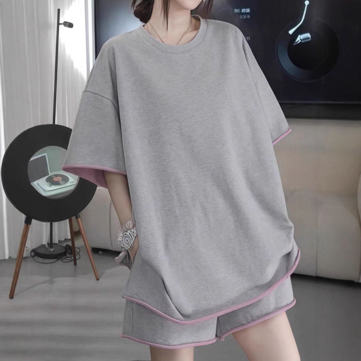 Women's Summer Casual Slimming Two Piece Set Short Sleeve T-Shirt And Shorts Loose Fit plus Size Fashionable Versatile_ecoleips.com
