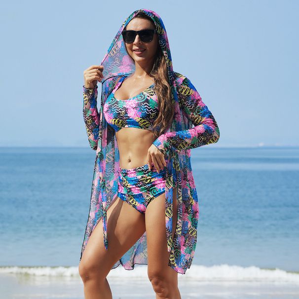 Women's Clothing Multi Color Printing Sexy High End Swimsuit Bikini Three Piece Women's Swimsuit_ecoleips.com