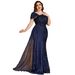 plus Size One Shoulder Sleeveless Evening Dress Sequined Beaded Ribbon Cocktail Dress for Parties Formal Banquets European American Style_ecoleips.com