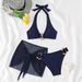 High Waist Halter Swimsuit Solid Color Sexy Tight Fit Bikini For Women Relaxed Everyday Wear Comfortable Feshion_ecoleips.com