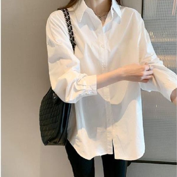 Women's Basic Long Sleeved White Shirt Versatile New Style Retro Work Uniform Top For Inner Wear_ecoleips.com