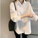 Women's Basic Long Sleeved White Shirt Versatile New Style Retro Work Uniform Top For Inner Wear_ecoleips.com