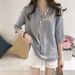 2026 Summer New Korean Fashion Plus Size Crew Neck Striped Shirt Women's Three-Quarter Sleeve Top Loose Casual Shirt_ecoleips.com
