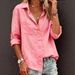 Women's European American Style Casual Long Sleeved Cardigan Regular Fit Multiple Colors Pure Cotton Top Shirt_ecoleips.com