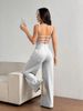 Summer Women's Grey Jumpsuits, Sleeveless Halter Design, Backless, Loose Wide-leg Styles_ecoleips.com
