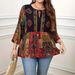Women's Clothing Cross-border Bohemian Print Design Sweetheart Neckline 3/4 Sleeve Top_ecoleips.com