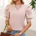 2025 Summer Cross-Border Trade Europe And America Casual Simple Round Neck Puff Sweater Solid Color Short Sleeve_ecoleips.com