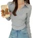 Women's Clothing Long Sleeve V Neck Shirt Casual SimpleTop For Autumn/Winter True To Size_ecoleips.com
