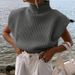 Elegant High Neck Sleeveless Sweater Women's Knit Top - Soft Acrylic Blend, Relaxed Fit, Versatile Solid Colors For Autumn & Winter_ecoleips.com