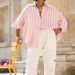 Women's Clothing Early Spring New Fashion Elegant Casual Contrast Color Striped Shirt Loose Long Sleeves_ecoleips.com