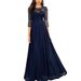 Verve Patchwork Chiffon Round Neck Lace Long Dress Evening Gown Women's Wear_ecoleips.com