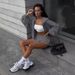 Casual Women's Clothing Solid Color Long-sleeved Hooded Drawstring Sweatshirt Shorts Set Jacket Shorts Two-piece Set_ecoleips.com
