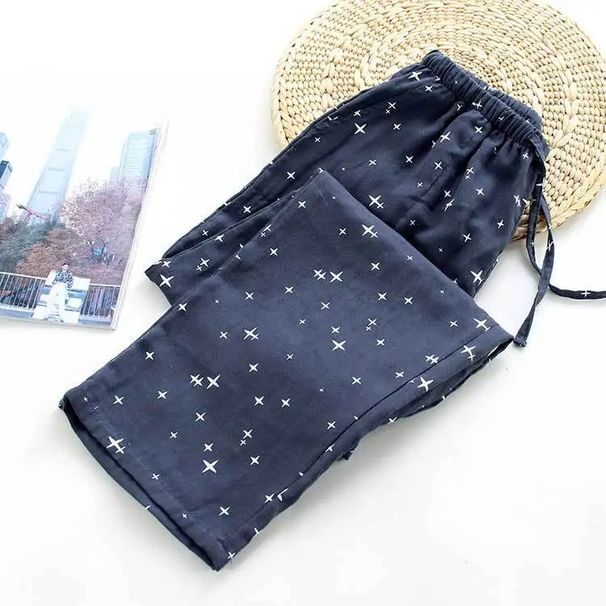 Spring Autumn Women 100%Cotton Sleep Bottoms Female Plus Size Night Trousers Sleepwear Pants Lovers Casual Star Home Pants_ecoleips.com