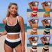 Perforated Fabric Bikini Two Piece Swimsuit Sexy Style Vacation Wear Regular Size Polyester_ecoleips.com