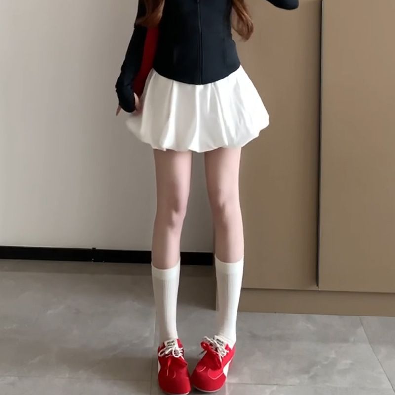 K Flower Bud Short Skirt, Female High Waist, White A-line Bubble Puff Skirt, Cake Skirt, Half Body Skirt_ecoleips.com