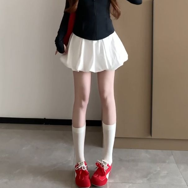 K Flower Bud Short Skirt, Female High Waist, White A-line Bubble Puff Skirt, Cake Skirt, Half Body Skirt_ecoleips.com